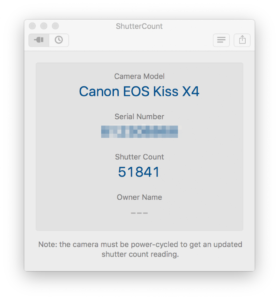 CANON カメラのシャッターカウント数がわかるアプリ「ShutterCount」for Mac App